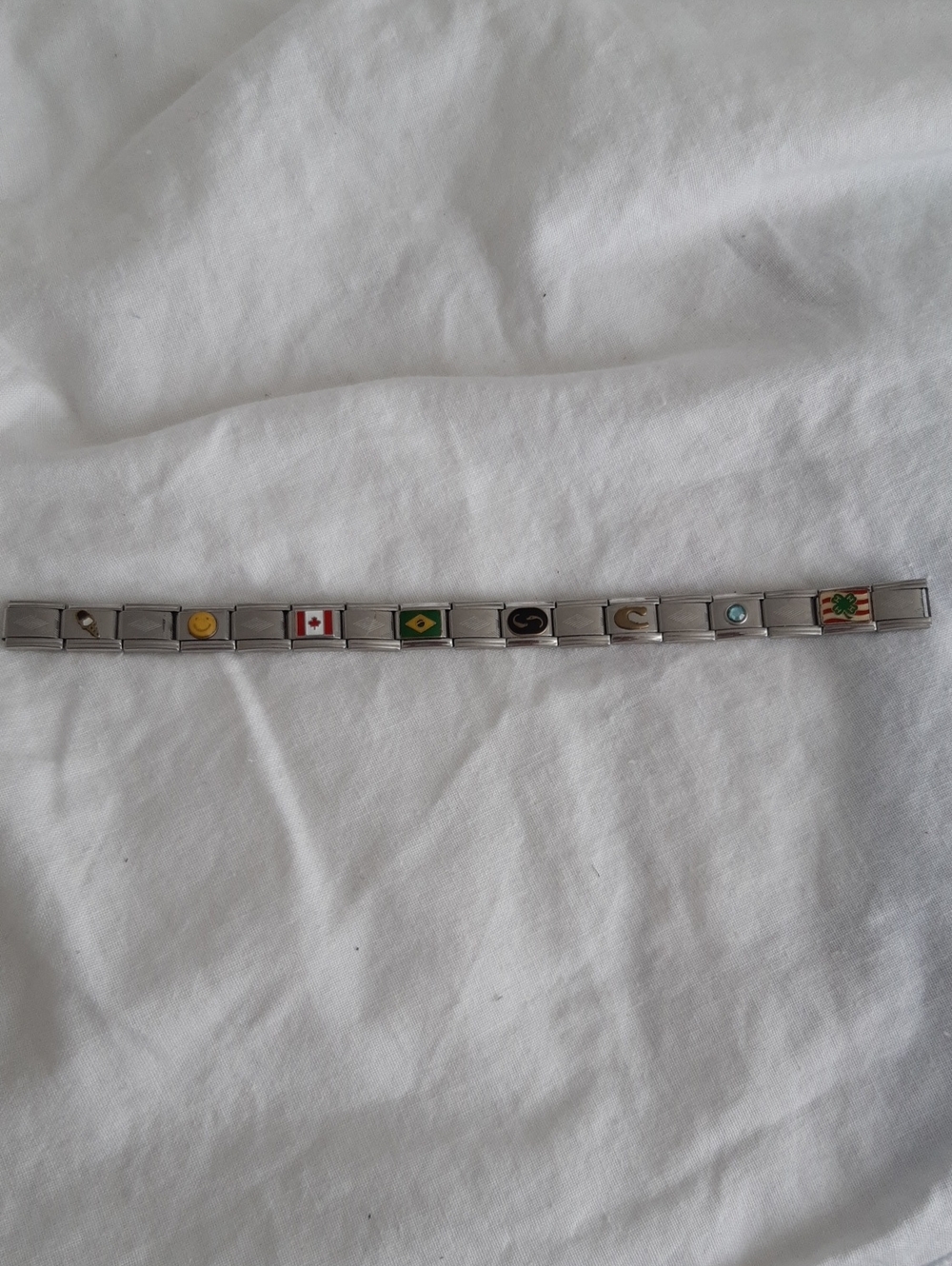 Stainless Steel Link Bracelet with Multicolor Flag and Icon Charms